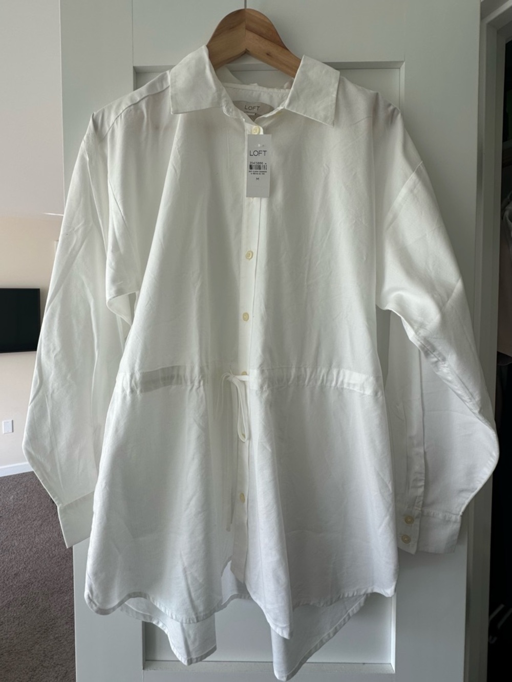 LOFT White Lightweight Drawstring Shirt Jacket